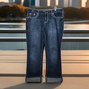 Earl Jeans‎ women's jeans size 4P, petite, cuffed ankle, embellished, dark blue